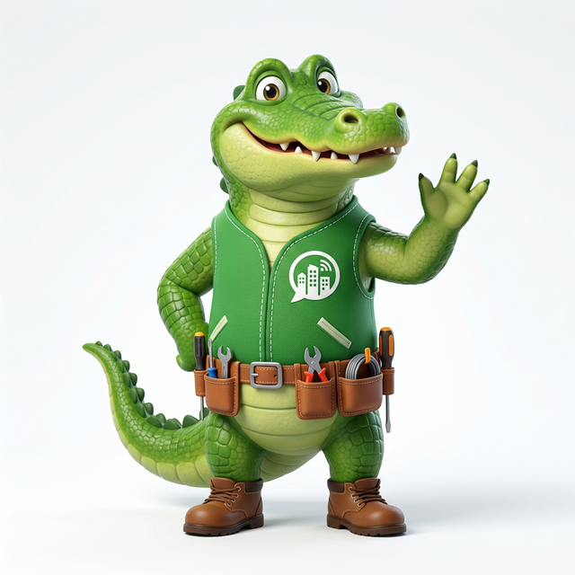 Mascote Damião com cinto de ferramentas